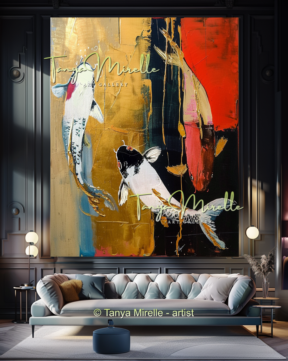 Vivid Koi Fish Abstract Painting - Modern Wall Art #184