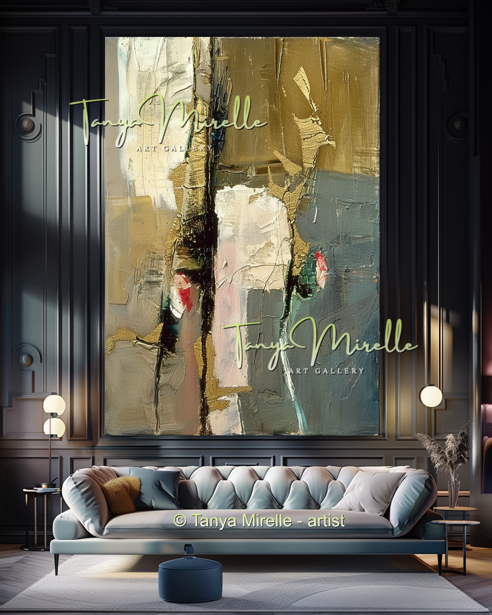 Green Beige Floral Abstract Painting - Modern Wall Art #164