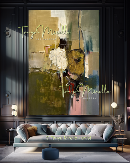 Green Beige Floral Abstract Painting - Modern Wall Art #164
