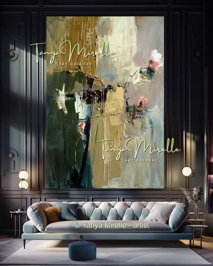 Green Beige Floral Abstract Painting - Modern Wall Art #164