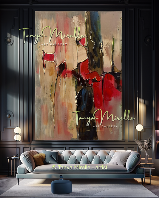 Bold Abstract Canvas Art with Red Accents #294