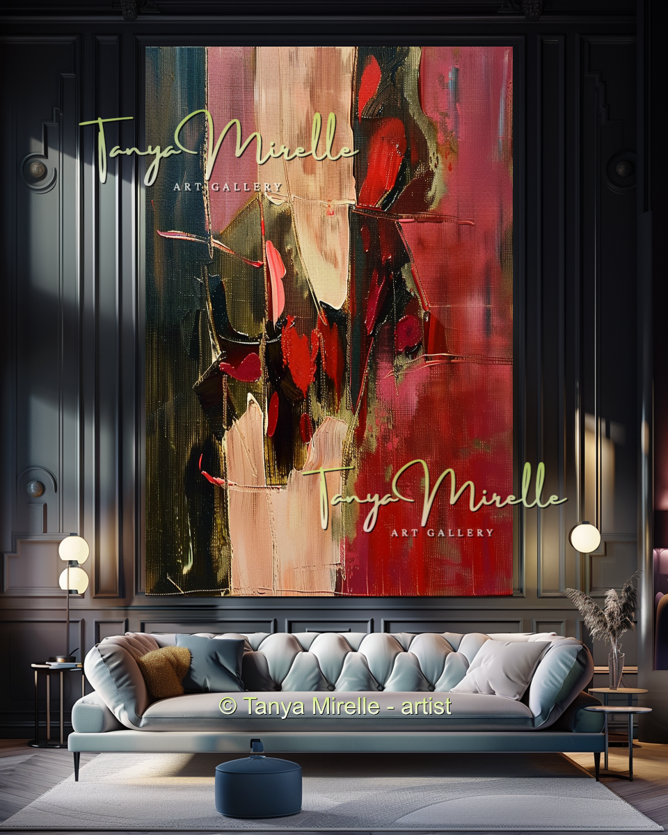 Bold Abstract Canvas Art with Red Accents #294