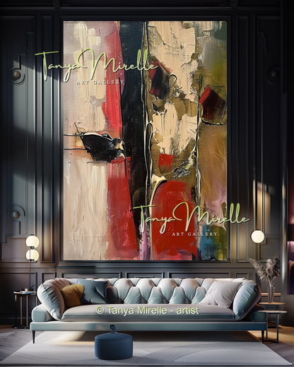 Bold Abstract Canvas Art with Red Accents #294