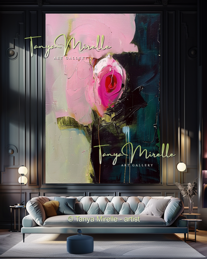 Elegant Abstract Flower Wall Art, Oil Impasto Painting #296