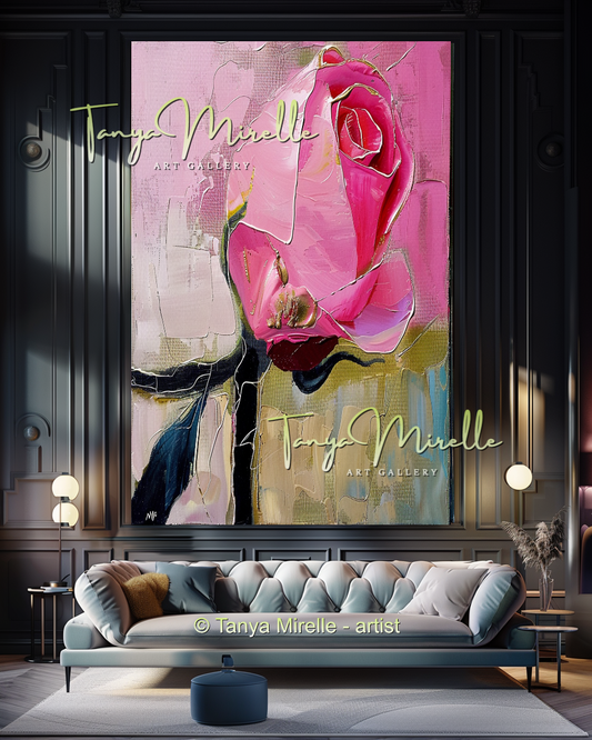 Elegant Abstract Flower Wall Art, Oil Impasto Painting #296