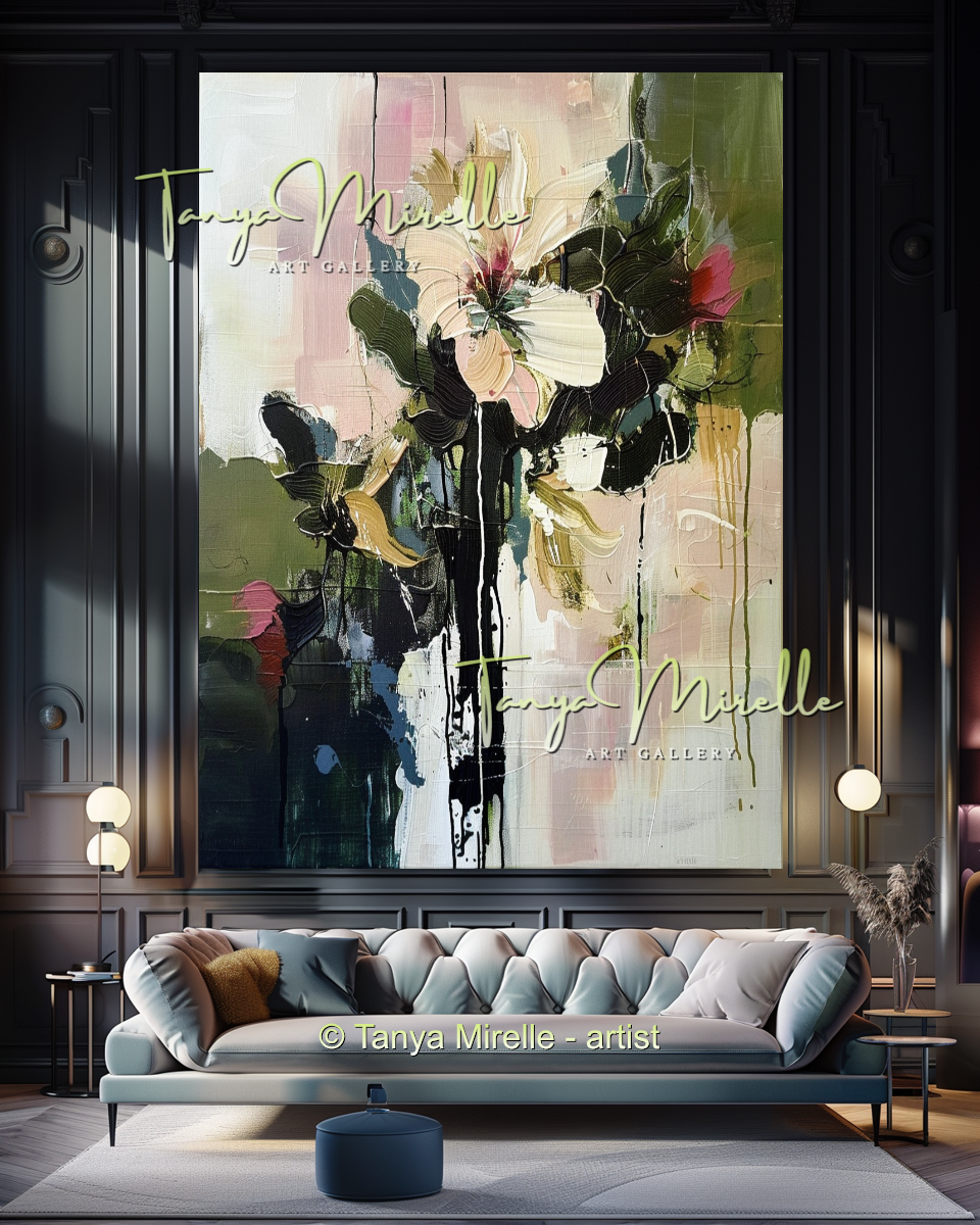Large Abstract Floral Oil Painting - Modern Wall Art #187