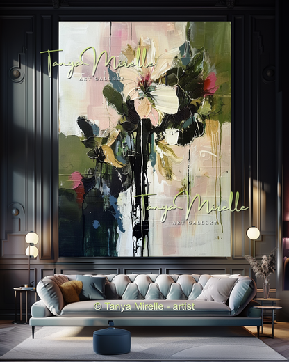 Large Abstract Floral Oil Painting - Modern Wall Art #187
