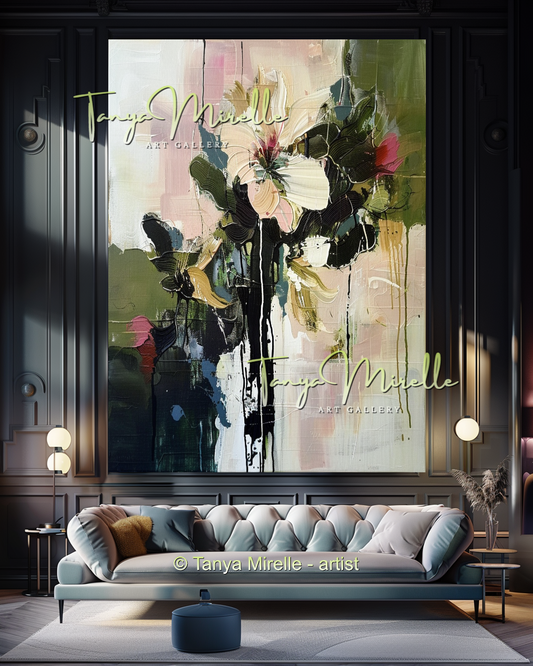 Large Abstract Floral Oil Painting - Modern Wall Art #187