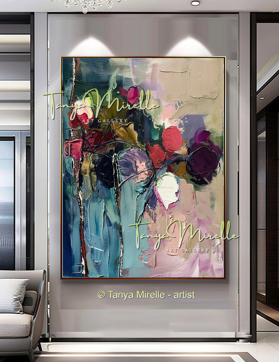 Purple Expressive Abstract Floral Canvas Oil Painting #303