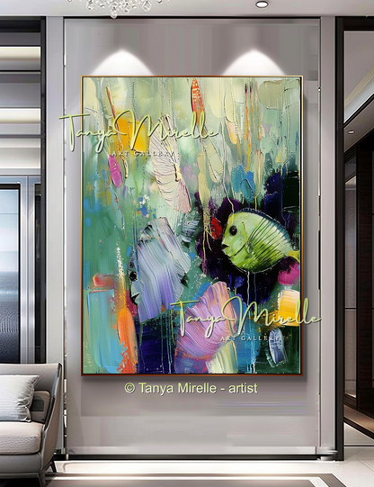 Caribbean Drift – Vibrant Underwater Oil Painting, Textured Art #269
