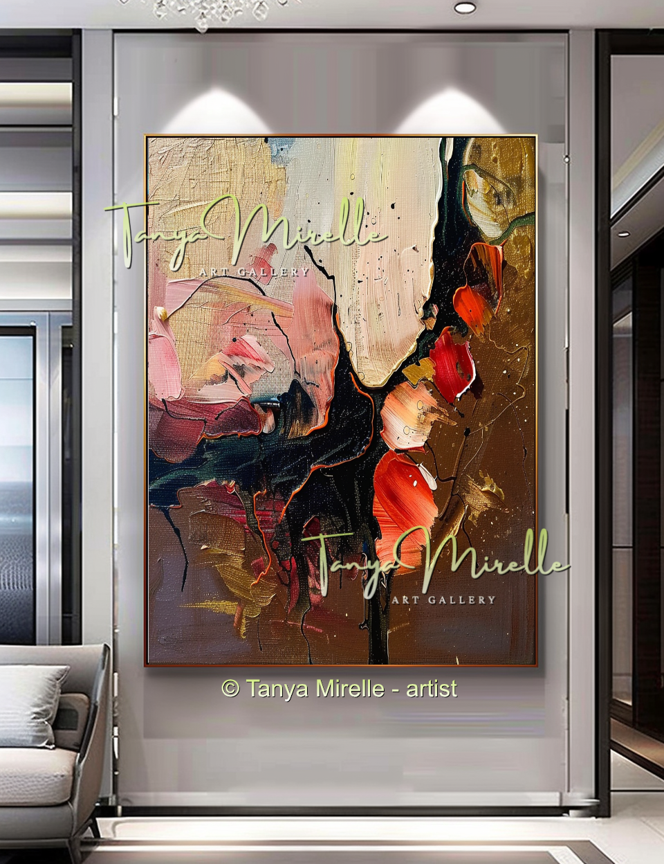 Abstract Canvas Art with Gold and Red Accents #244