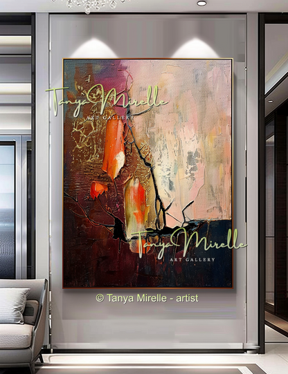 Abstract Canvas Art with Gold and Red Accents #244