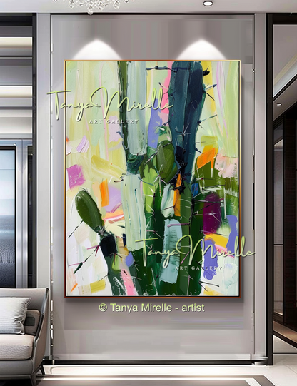 Abstract Cactus Impasto Oil Painting on Canvas #247