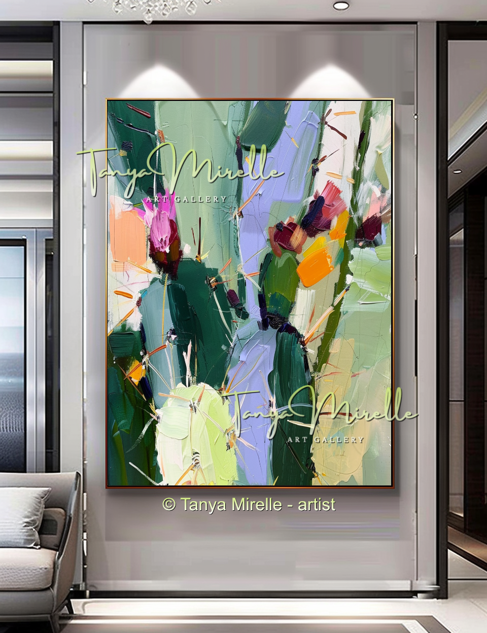 Arizona Cactus Abstract Impasto Oil Painting on Canvas #248