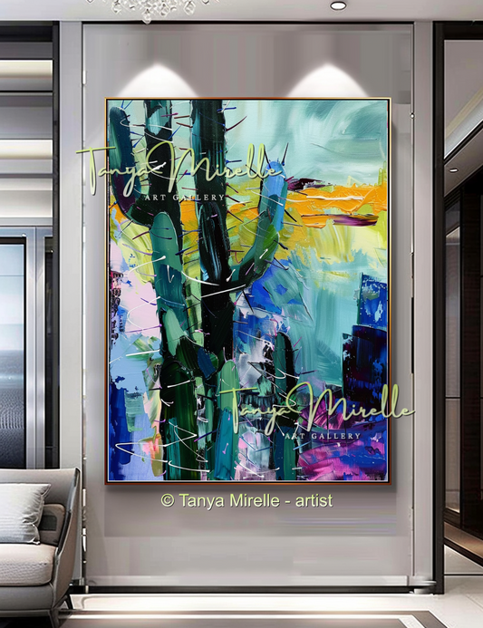 Arizona Cactus Abstract Impasto Oil Painting on Canvas #248