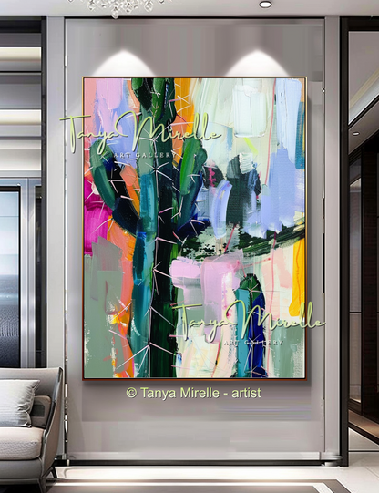 Arizona Cactus Abstract Impasto Oil Painting on Canvas #248