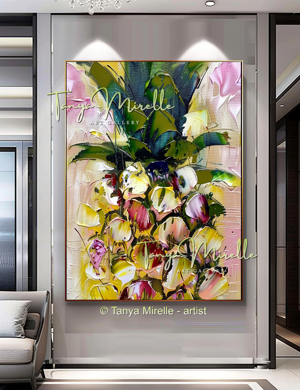 Colorful Exotic Fruit, Abstract Pineapple Textured Art #252