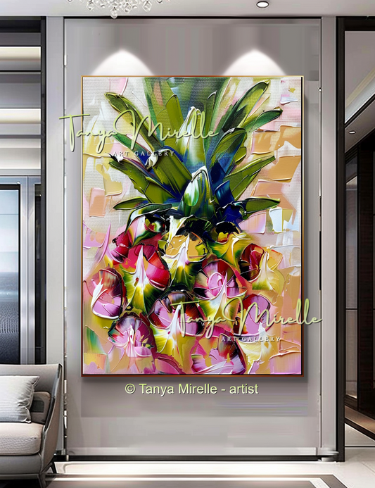 Colorful Exotic Fruit, Abstract Pineapple Textured Art #252