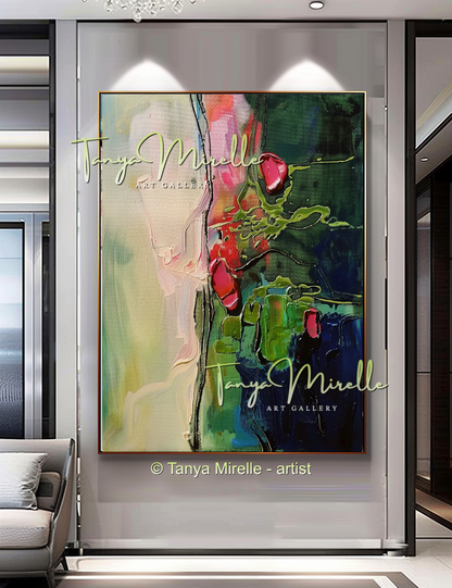 Elegant Abstract Flower Wall Art, Oil Impasto Painting #241