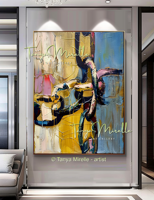 Chains Palette Knife Abstract Oil Painting, Large Canvas Art #256