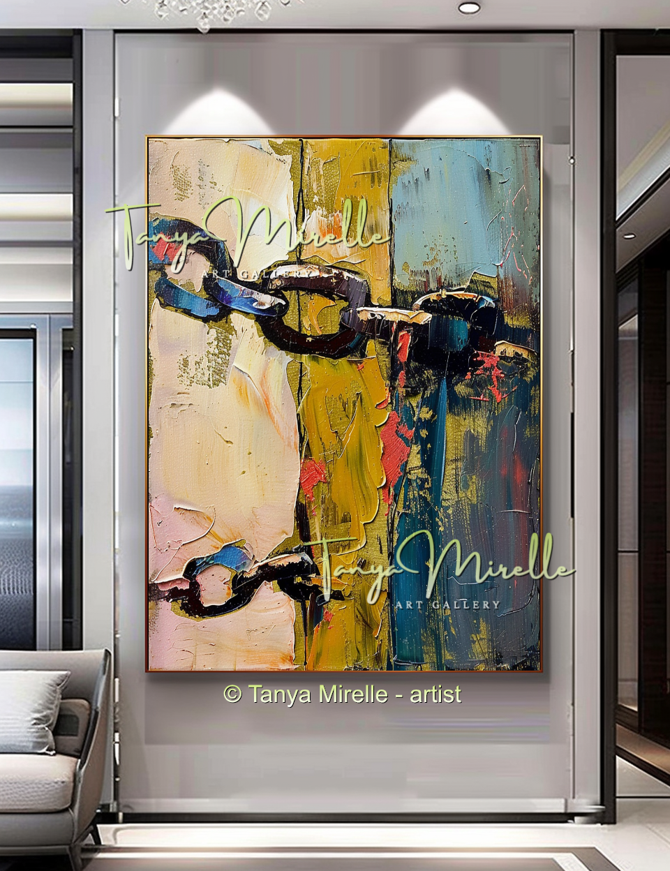 Chains Palette Knife Abstract Oil Painting, Large Canvas Art #256