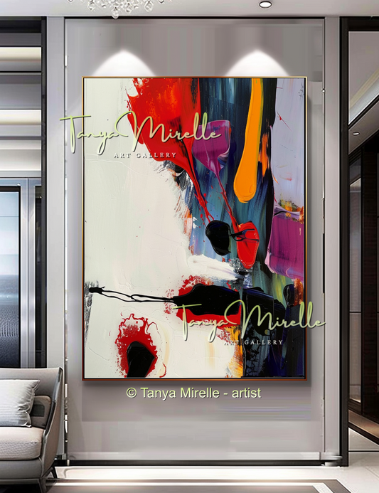 Red Modern Abstract Impasto Painting, Textured Home Decor #261