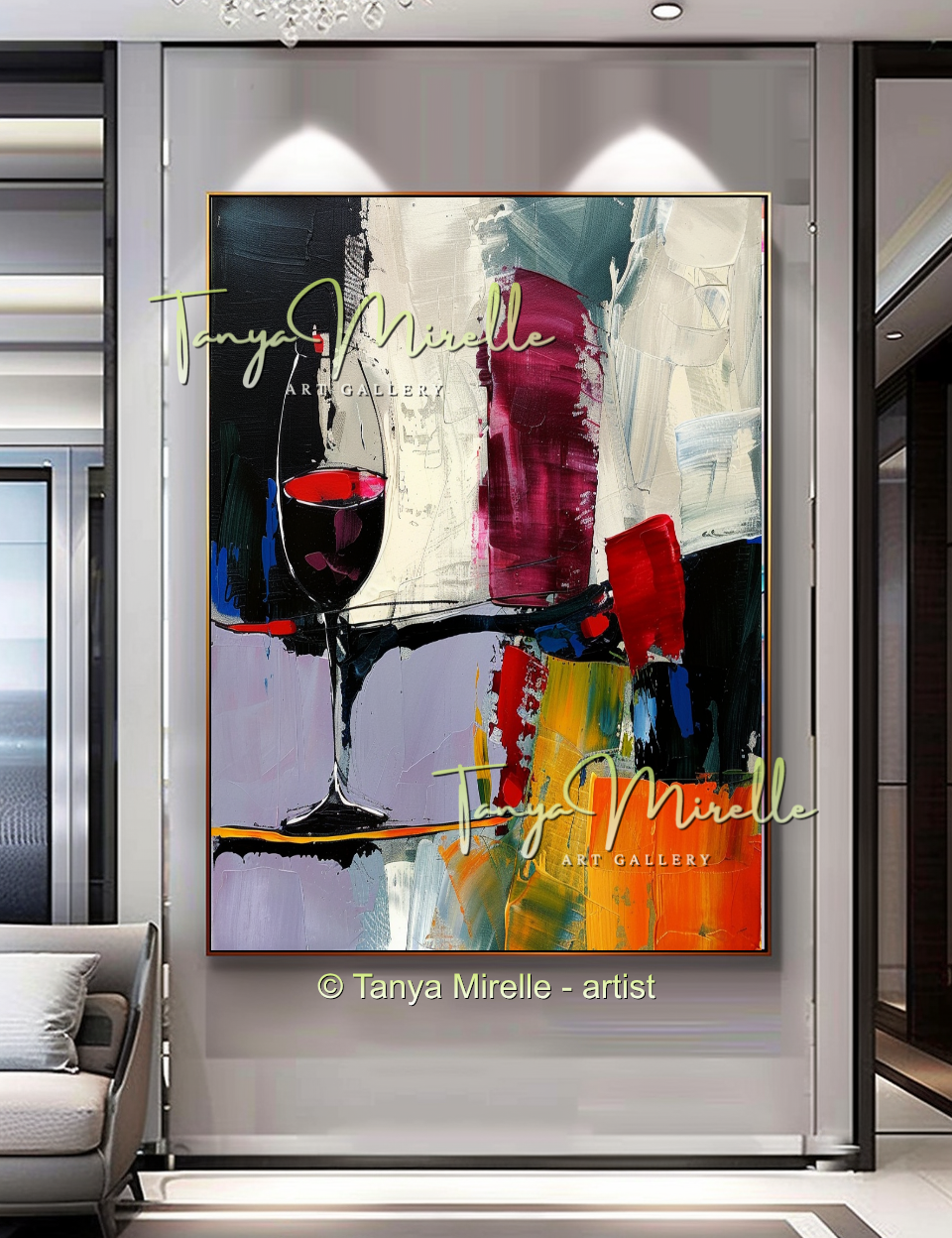 Crimson Pour – Abstract Wine Glass Impasto Painting #260