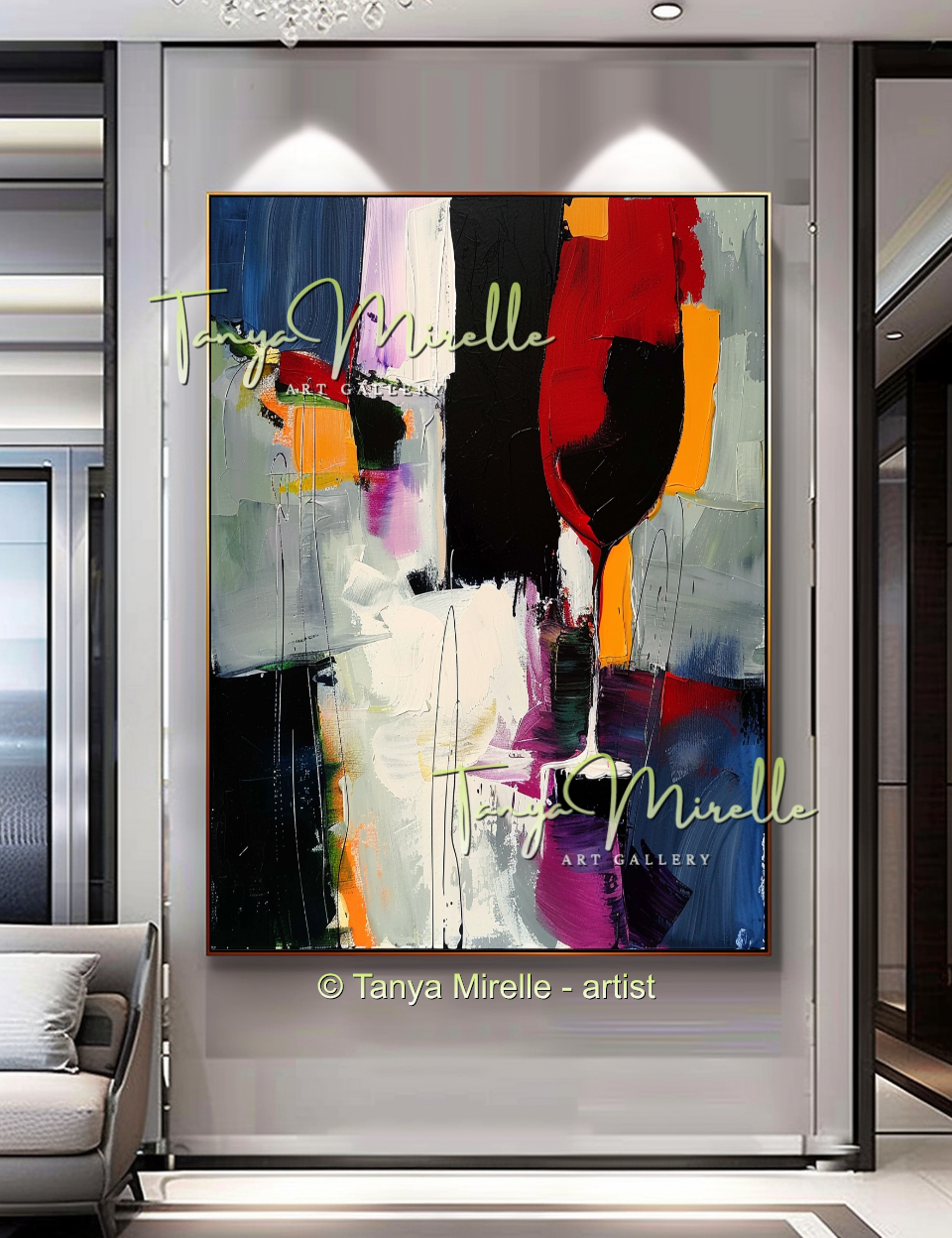 Crimson Pour – Abstract Wine Glass Impasto Painting #260