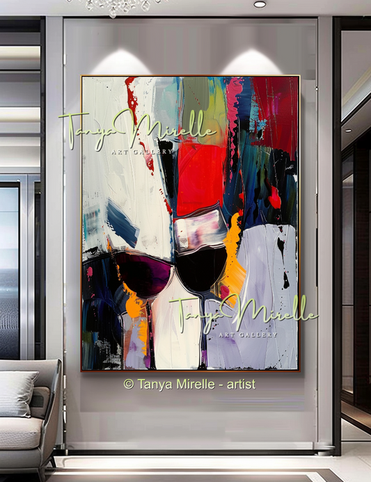 Crimson Pour – Abstract Wine Glass Impasto Painting #260