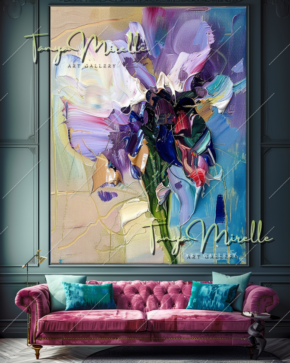 Abstract Floral Oil Painting, Vibrant Textured Art #354