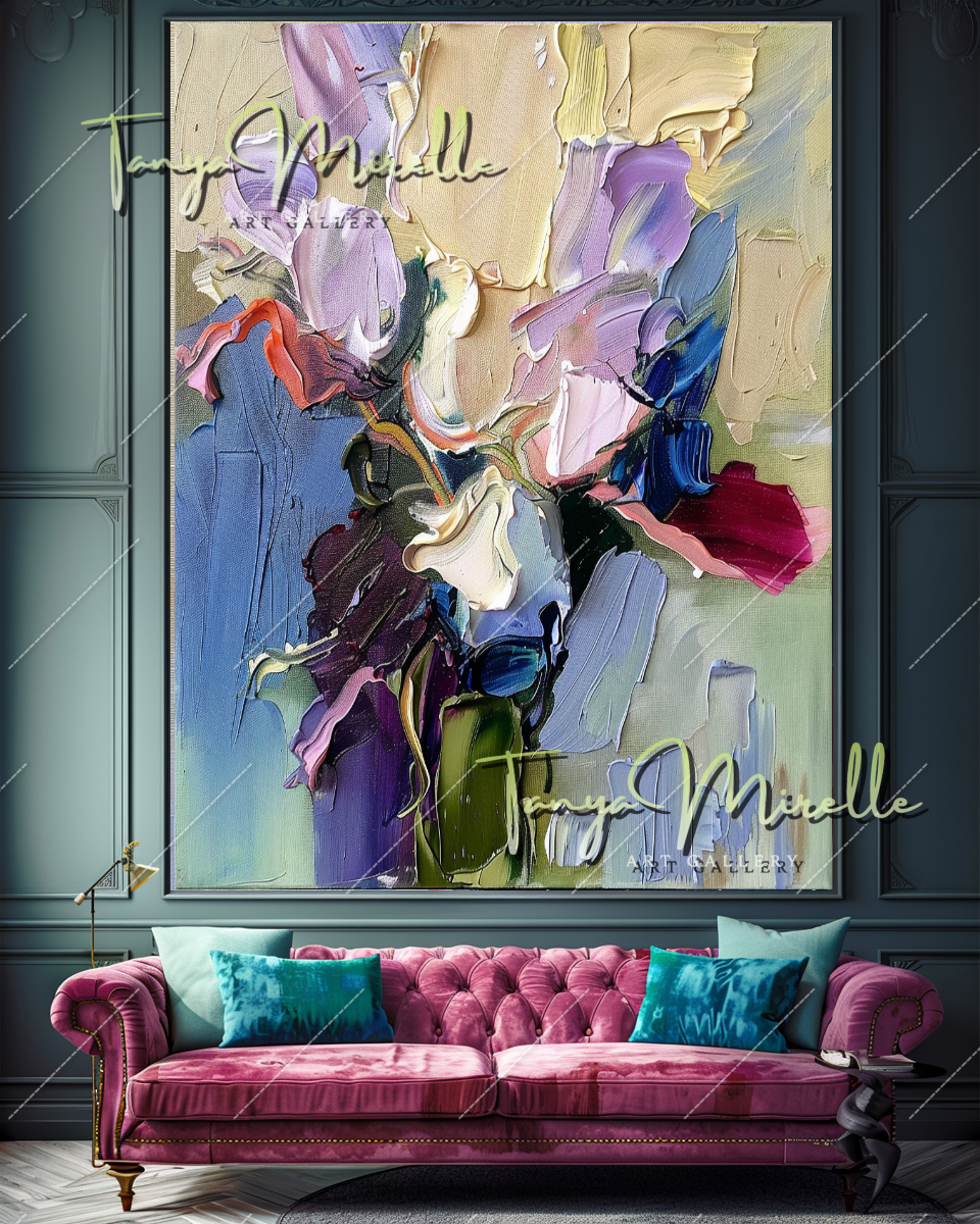 Abstract Floral Oil Painting, Vibrant Textured Art #354