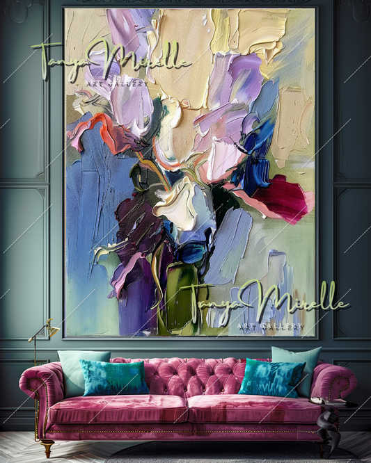 Abstract Floral Oil Painting, Vibrant Textured Art #354