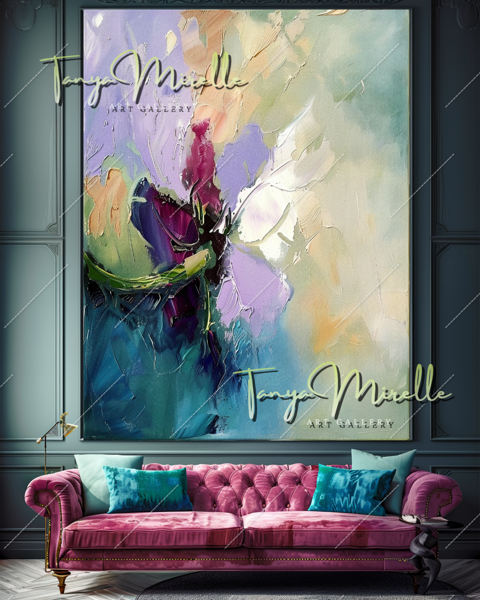 Abstract Floral Oil Painting, Vibrant Textured Art #354