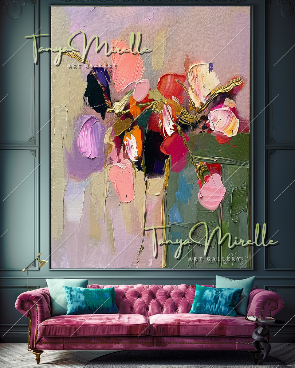 Abstract Floral Impasto Oil Painting on Canvas #355