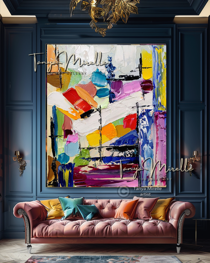 Abstract Painting - Purple Impasto Oil Painting on Canvas, No Frame abstract art abstract expressionism artistic gift colorful painting contemporary painting creative painting dreamy art fine art gallery art handmade painting high-relief art home decor home office decor impasto oil painting kaleidoscope art large wall art living room art modern wall art multicolor abstract original artwork textured canvas thick paint strokes unique decor vibrant colors