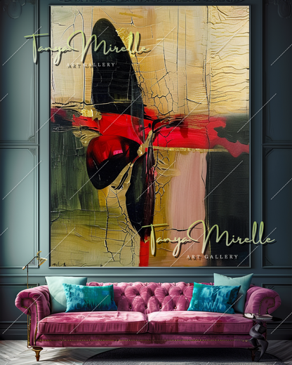 Bold Red and Green Abstract Oil Painting on Canvas #347