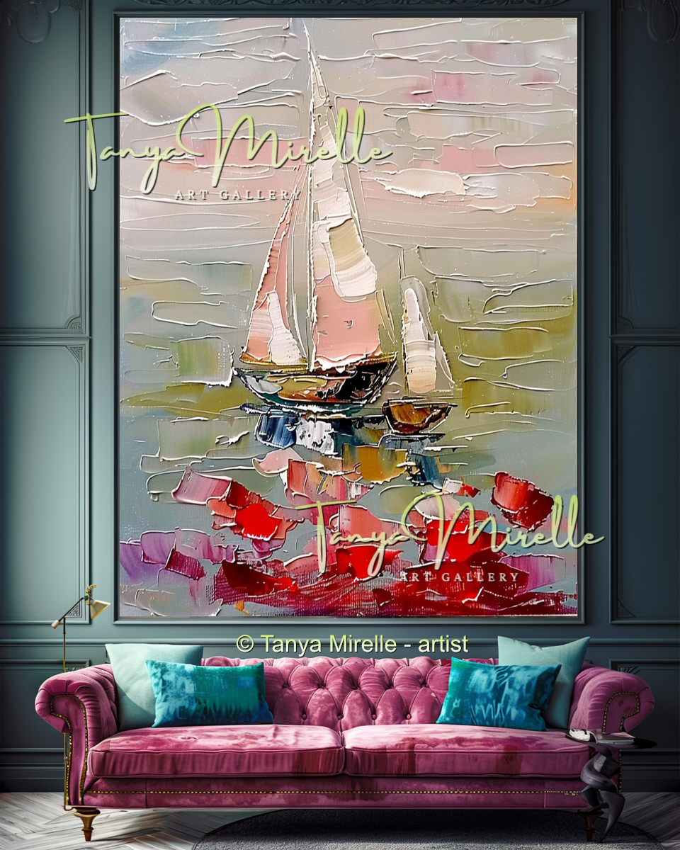 Abstract Sailboat Seascape Impasto Painting #315