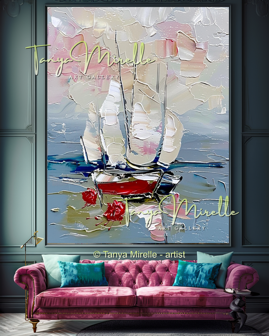 Abstract Sailboat Seascape Impasto Painting #315