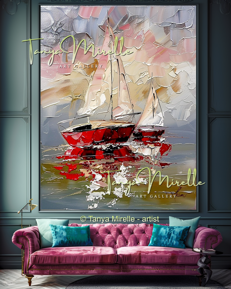 Abstract Sailboat Seascape Impasto Painting #315