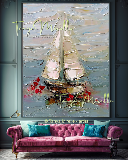 Abstract Sailboat Seascape Impasto Painting #315