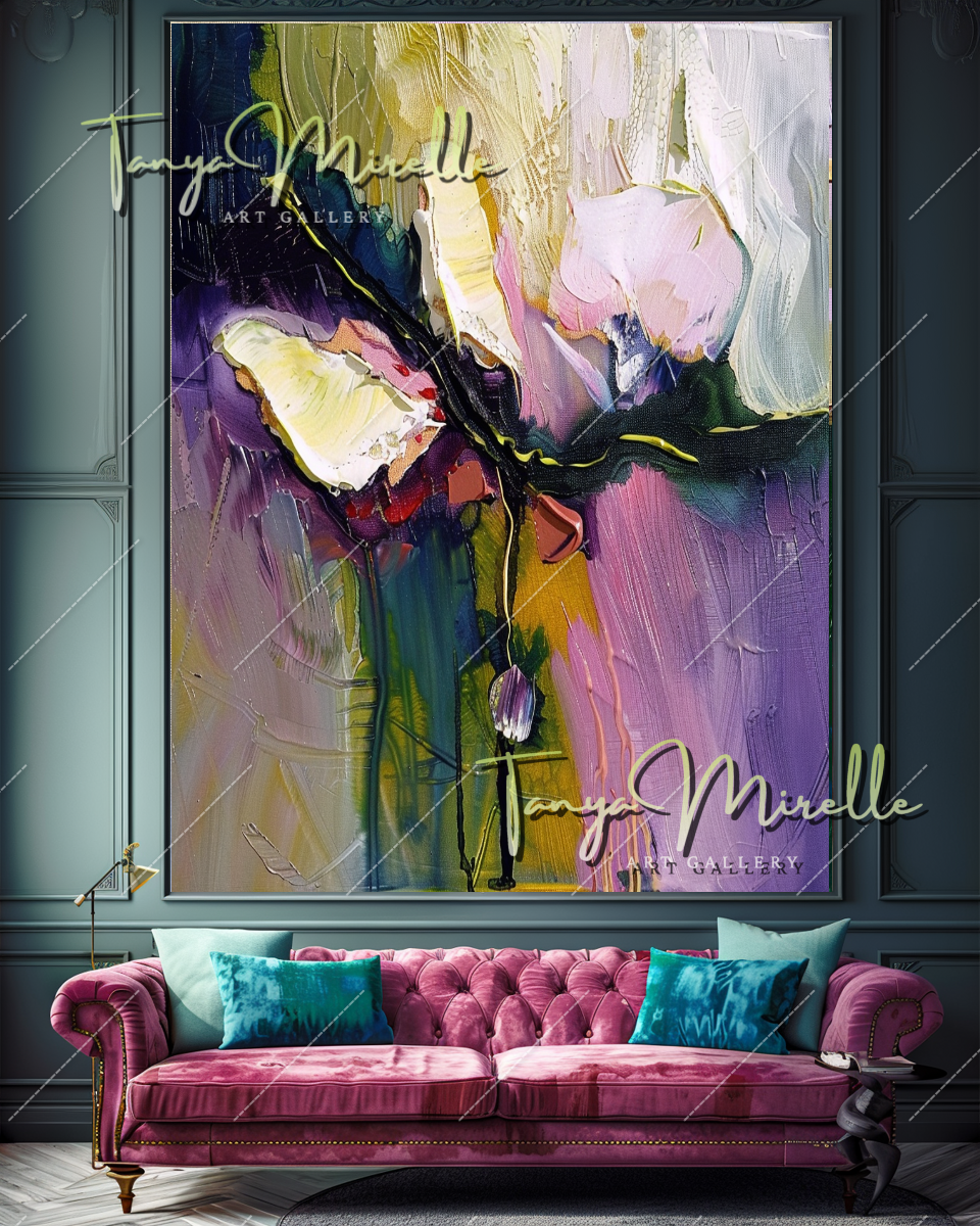 Colorful Abstract Flower Oil Painting, Palette Knife Art #358