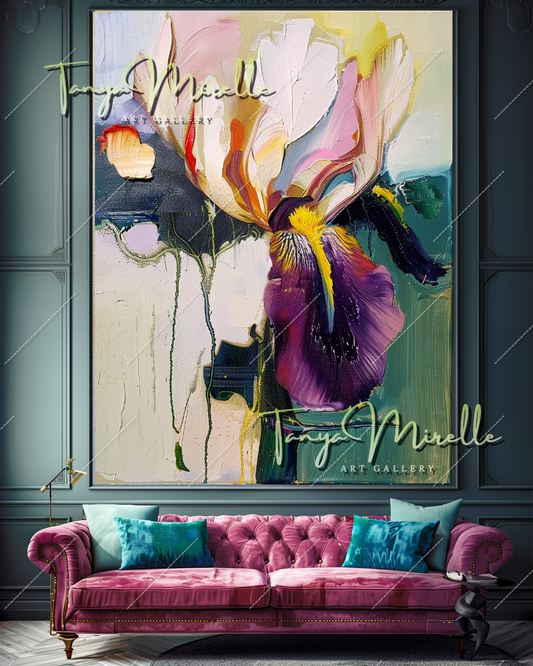 Colorful Abstract Flower Oil Painting, Palette Knife Art #358