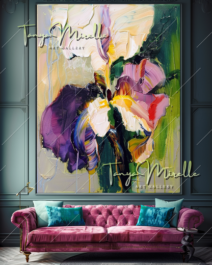 Colorful Abstract Flower Oil Painting, Palette Knife Art #359