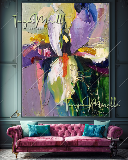 Colorful Abstract Flower Oil Painting, Palette Knife Art #359