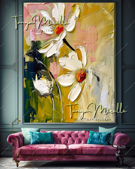 Vibrant Abstract Flower Canvas, Impasto Oil Painting #360