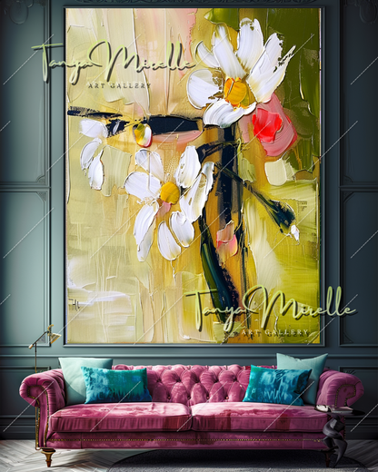 Vibrant Abstract Flower Canvas, Impasto Oil Painting #360