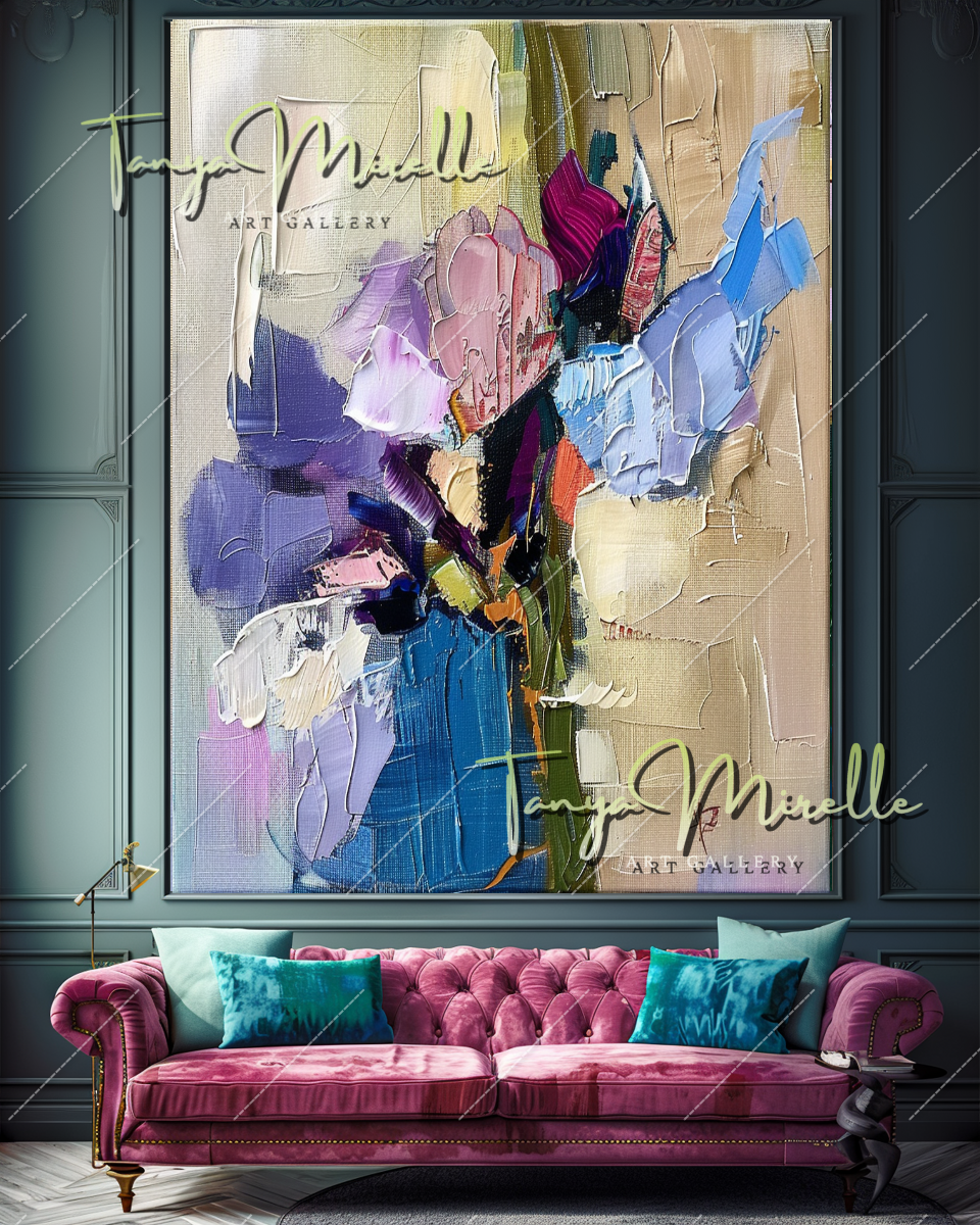 Abstract Floral Oil Painting, Vibrant Textured Art #354