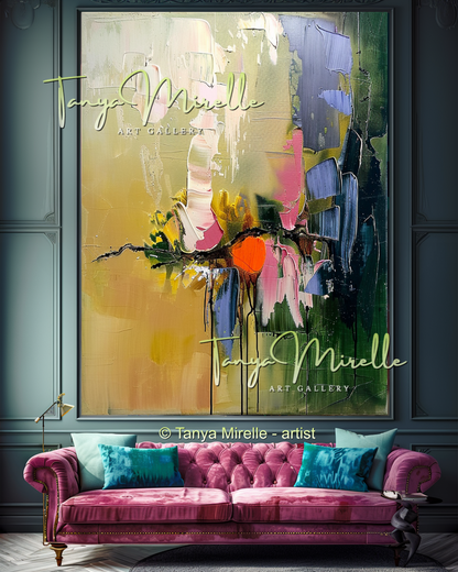 Elegant Floral Oil Painting for Living Room or Office #319