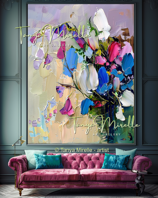 Modern Impasto Floral Wall Decor for Bedroom or Hotel #320