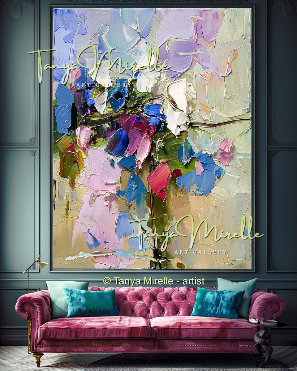 Modern Impasto Floral Wall Decor for Bedroom or Hotel #320